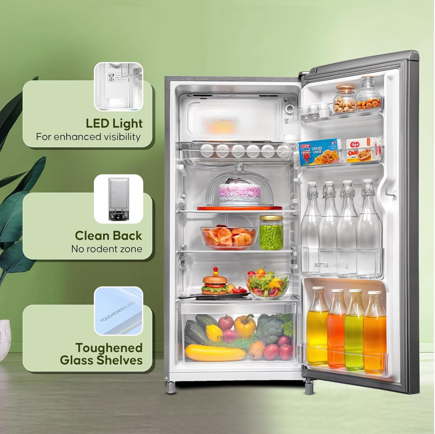 Haier 185 L, 2 Star, Direct-Cool Single Door Refrigerator (HED-19TMS-N, Moon Silver)