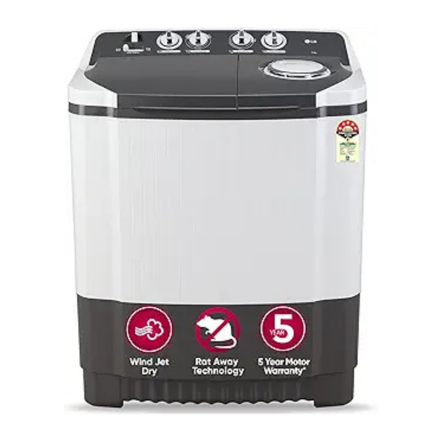LG 7 Kg 5 Star Wind Jet Dry Semi-Automatic Top Loading Washing Machine (P7020NGAZ, Dark Gray, Rat Away Feature)