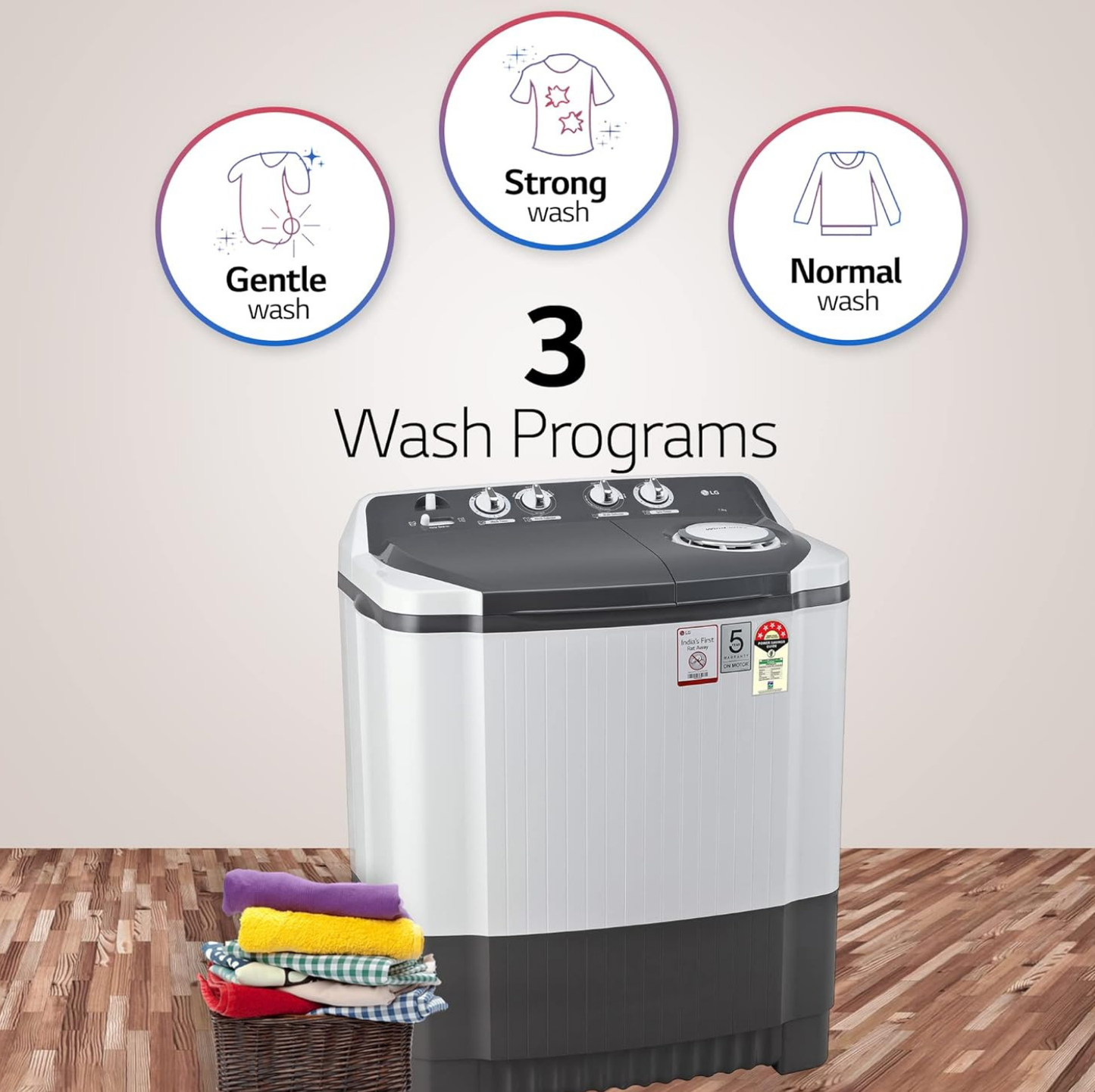 LG 7 Kg 5 Star Wind Jet Dry Semi-Automatic Top Loading Washing Machine (P7020NGAZ, Dark Gray, Rat Away Feature)