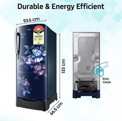 Samsung 183 L, 5 Star, Digital Inverter, Direct-Cool Single Door Refrigerator (RR20D2825HV/NL, Himalaya Poppy Blue, Base Stand Drawer)
