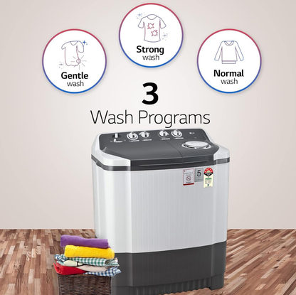 LG 7 Kg 5 Star Wind Jet Dry Semi-Automatic Top Loading Washing Machine (P7020NGAZ, Dark Gray, Rat Away Feature)